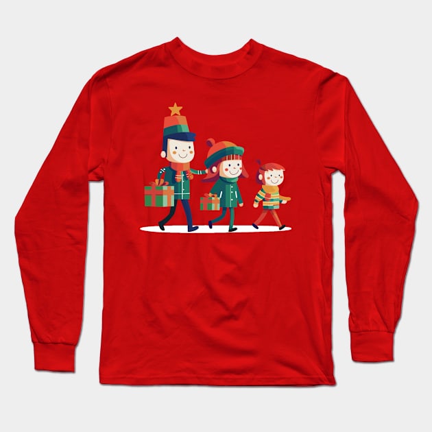 Cute Christmas Design Three Kids In Snow With Presents Long Sleeve T-Shirt by hypedesigns19